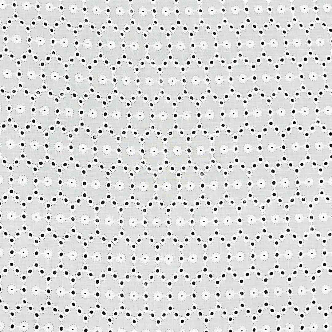 White Geometric Embroidered Cotton Heavy Hakoba Fabric