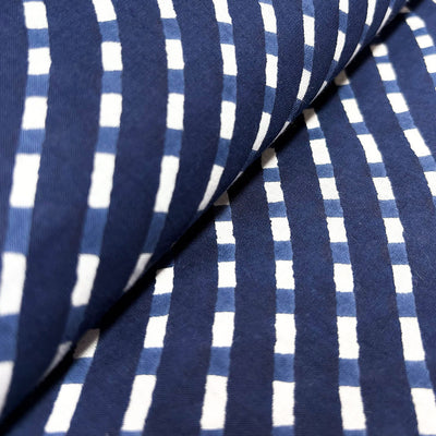 Blue & White Stripes Printed Cotton Fabric