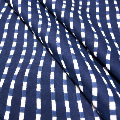 Blue & White Stripes Printed Cotton Fabric