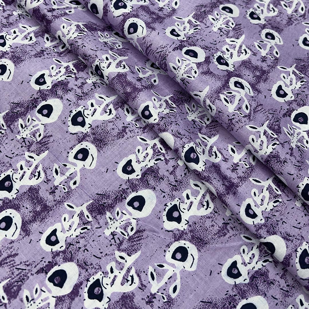 Purple Floral Printed Cotton Fabric