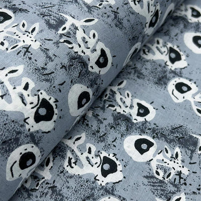 Grey Floral Printed Cotton Fabric