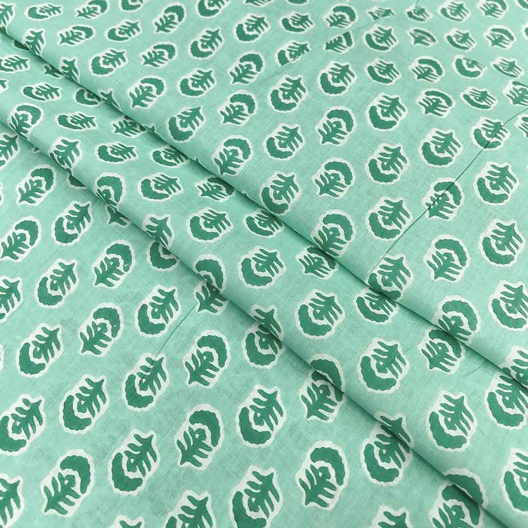 Green Floral Printed Cotton Fabric