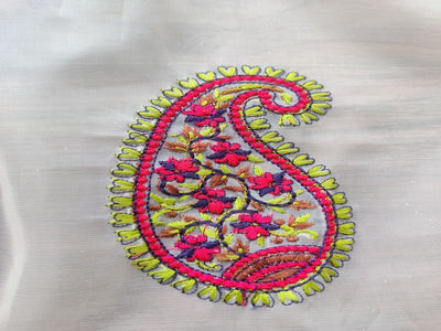 Multicolour Paisley Kashmiri Motifs Embroidered Organza Fabric (Wholesale)
