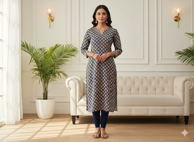 Dark Blue Diamond Digitally Printed Butter Crepe Fabric