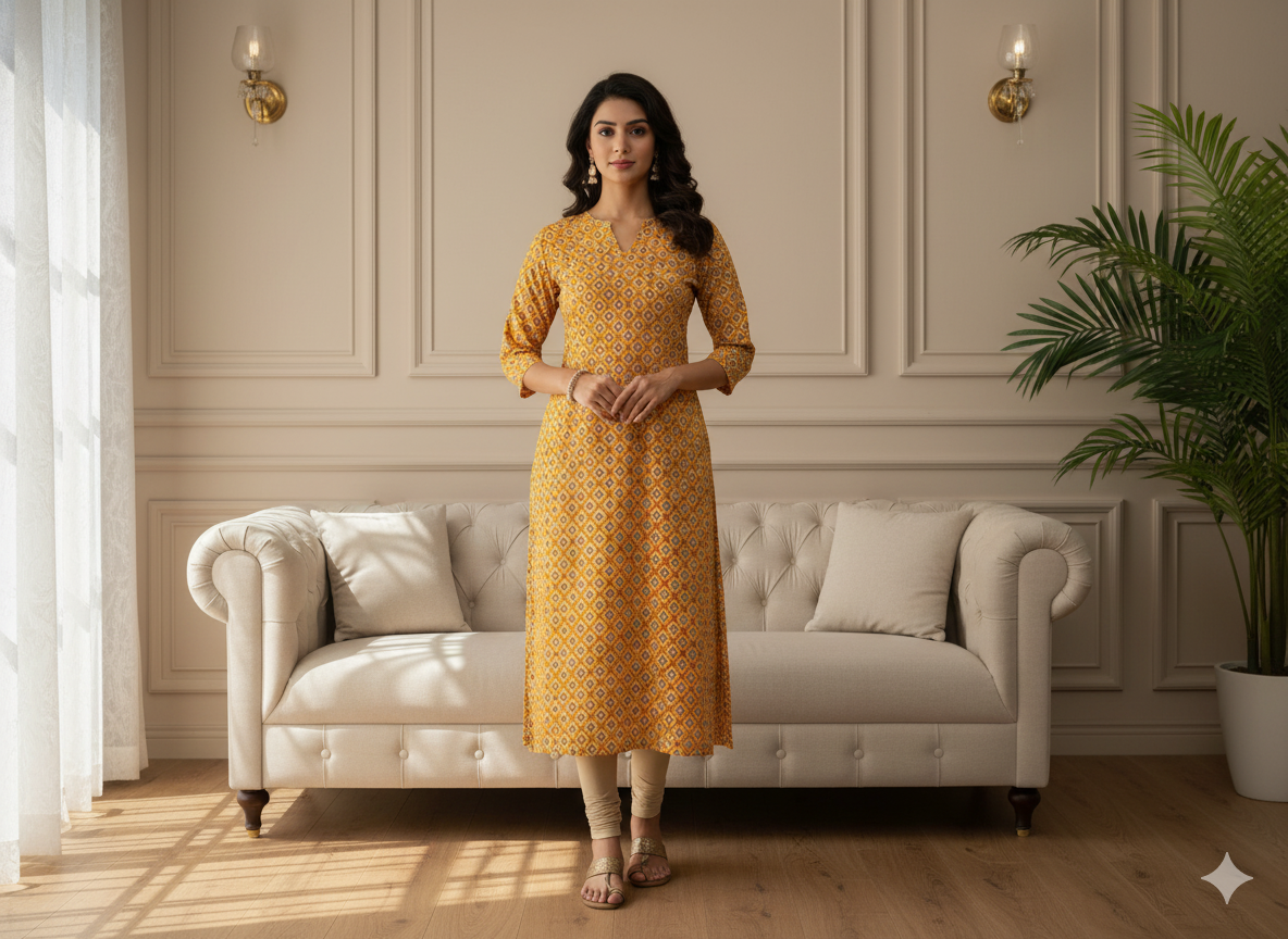 Mango Yellow Diamond Digitally Printed Butter Crepe Fabric