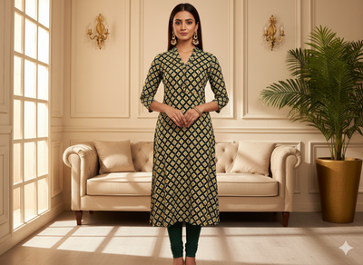 Dark Green Diamond Digitally Printed Butter Crepe Fabric