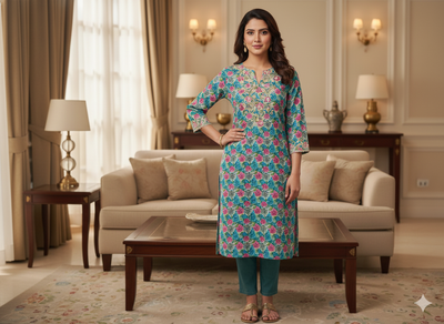 Multicolour Floral Digitally Printed Butter Crepe Fabric