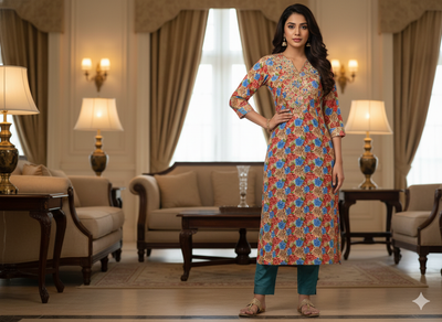 Multicolour Floral Digitally Printed Butter Crepe Fabric