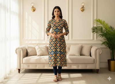 Deep Blue Diamond Digitally Printed Butter Crepe Fabric