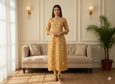 Light Beige Floral Digitally Printed Butter Crepe Fabric
