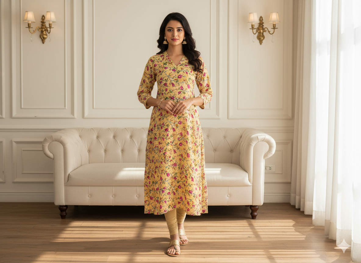 Creame Floral Digitally Printed Butter Crepe Fabric