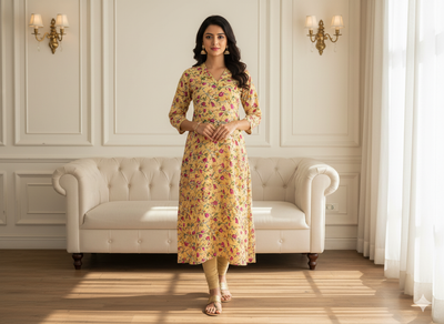 Creame Floral Digitally Printed Butter Crepe Fabric