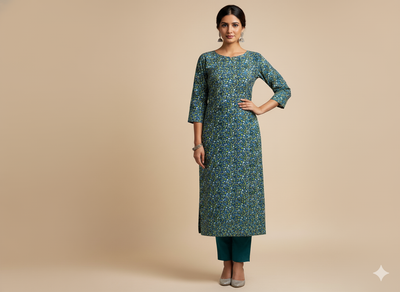 Dark Blue Floral Digitally Printed Butter Crepe Fabric