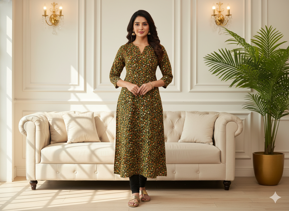 Mahndi Green Floral Digitally Printed Butter Crepe Fabric