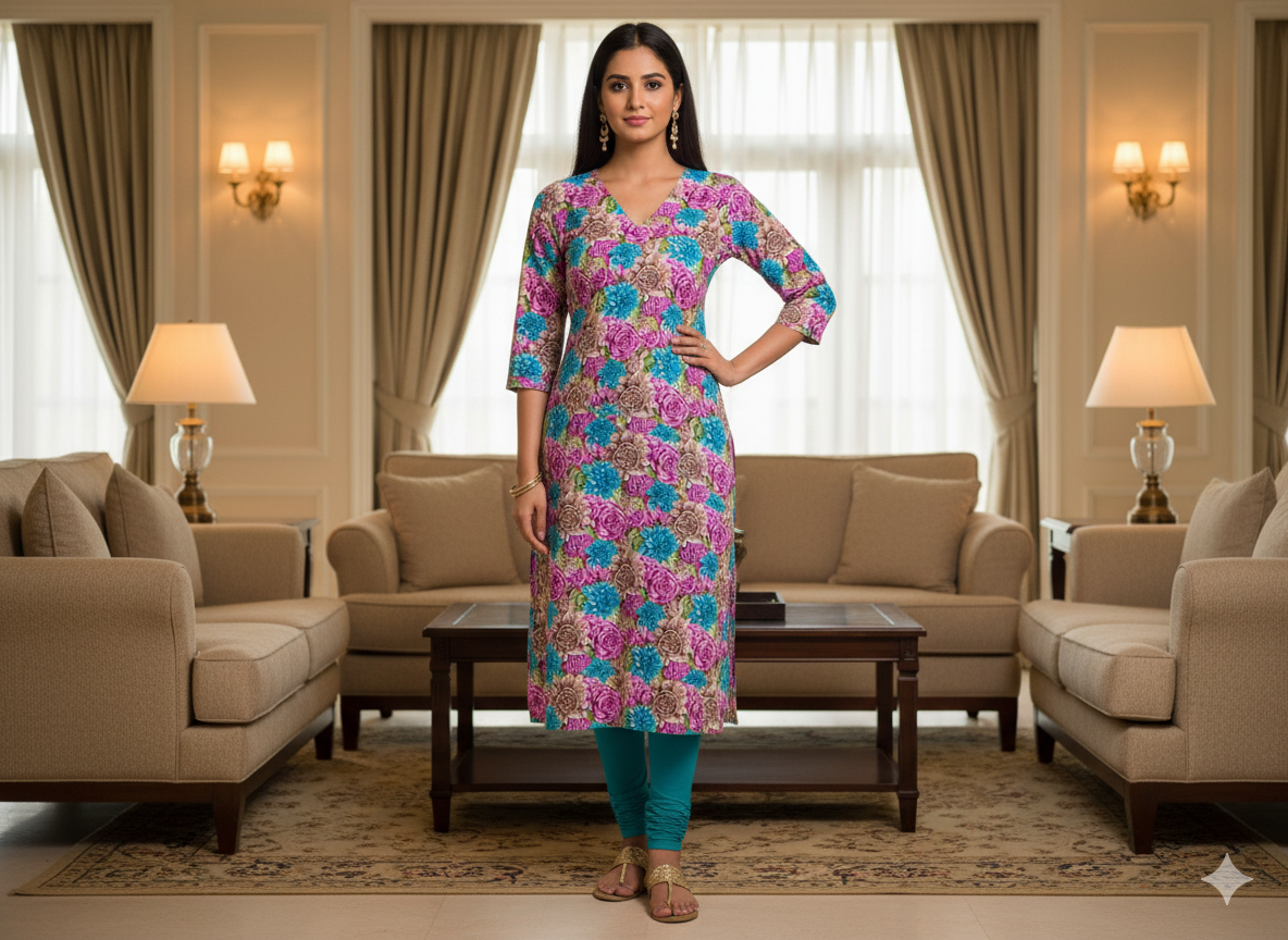 Multicolour Floral Digitally Printed Butter Crepe Fabric