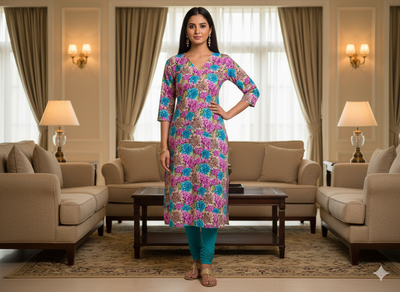 Multicolour Floral Digitally Printed Butter Crepe Fabric