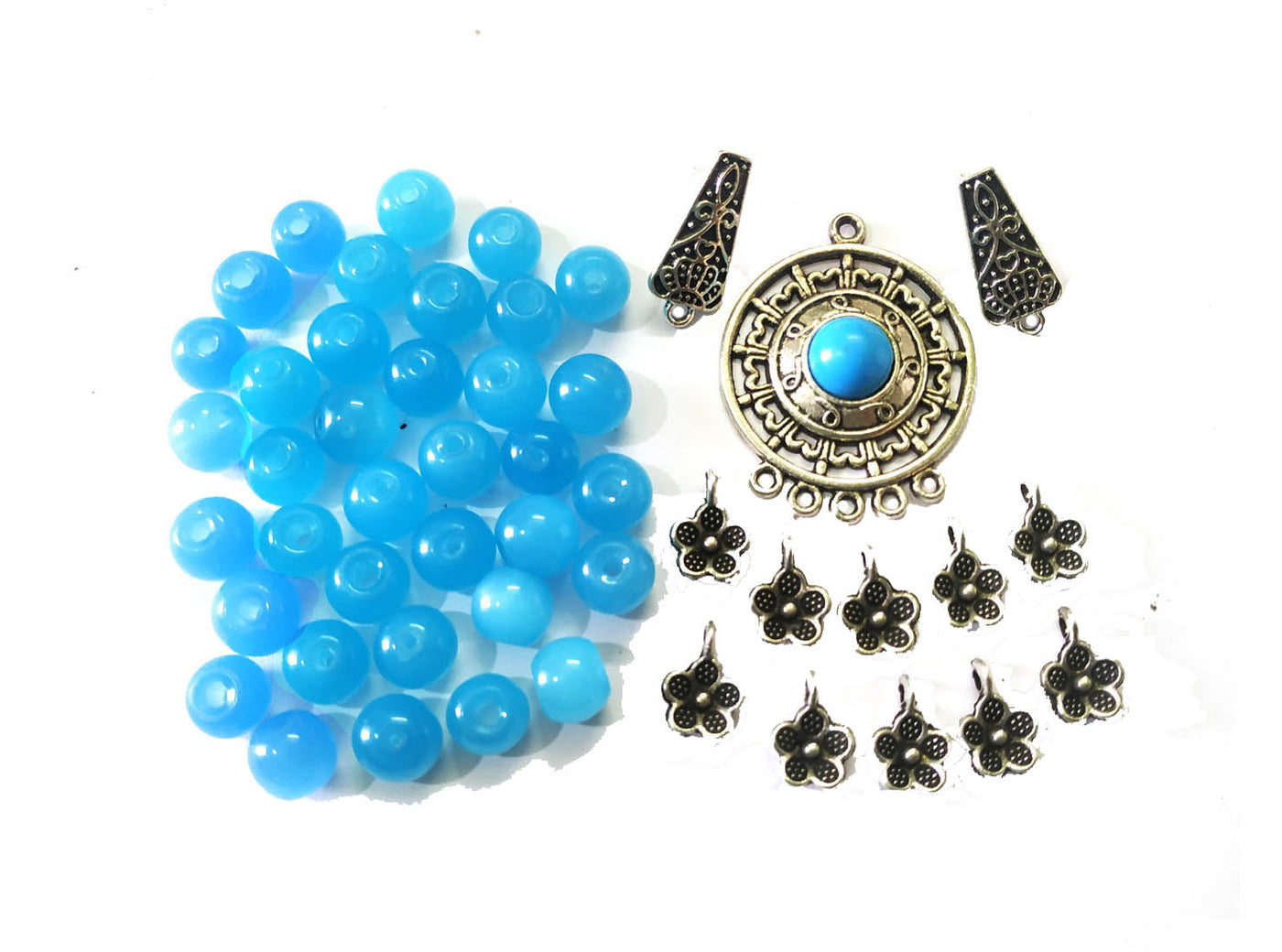 Silver & Blue Pendant Set Charms and Beads Combo