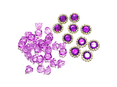 Purple Transparent flower beads and patches combo