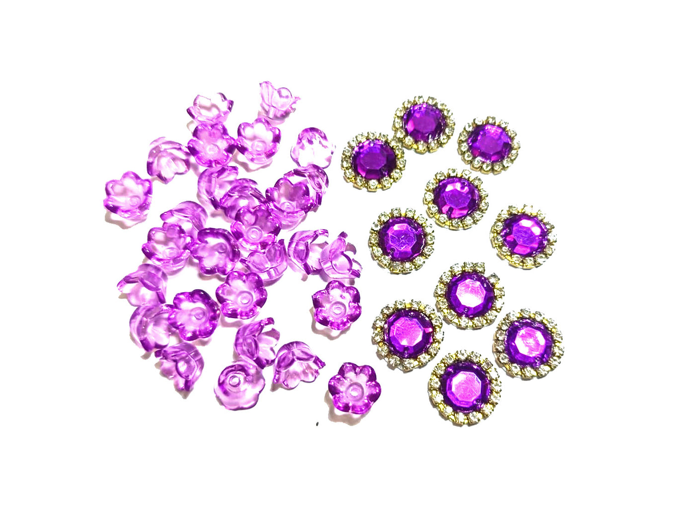 Purple Transparent flower beads and patches combo