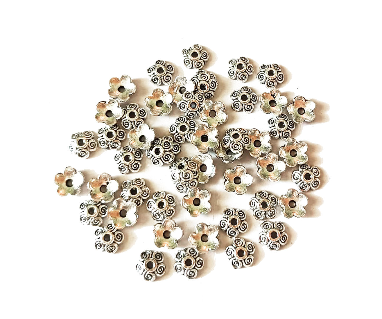 Silver Floral German Beads Caps