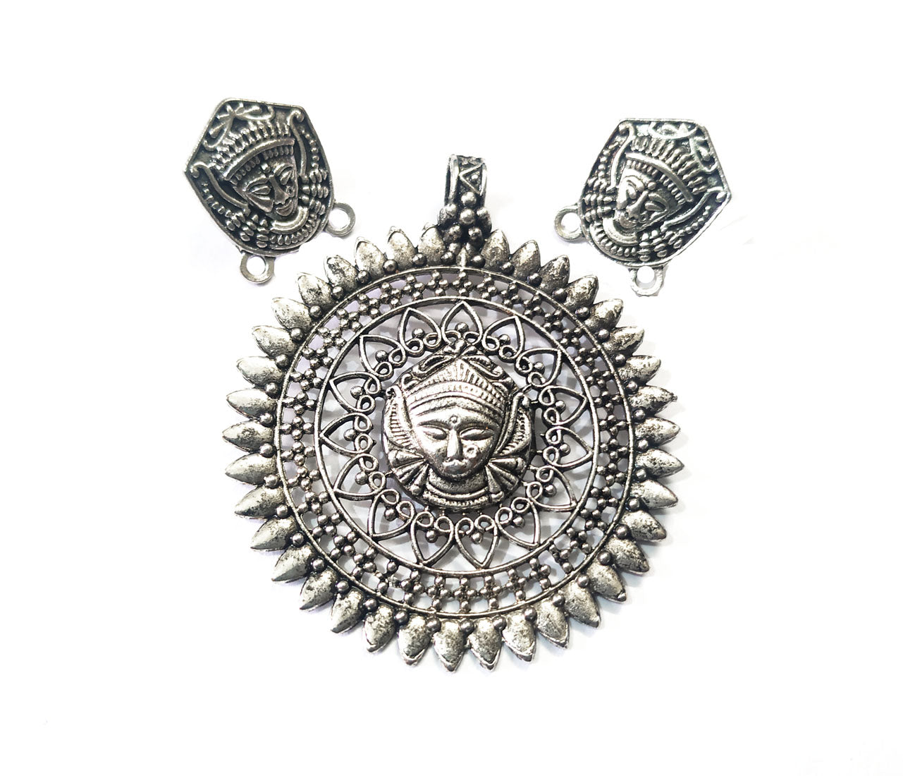 Antique Silver Goddess Tribal Pendant and Studs