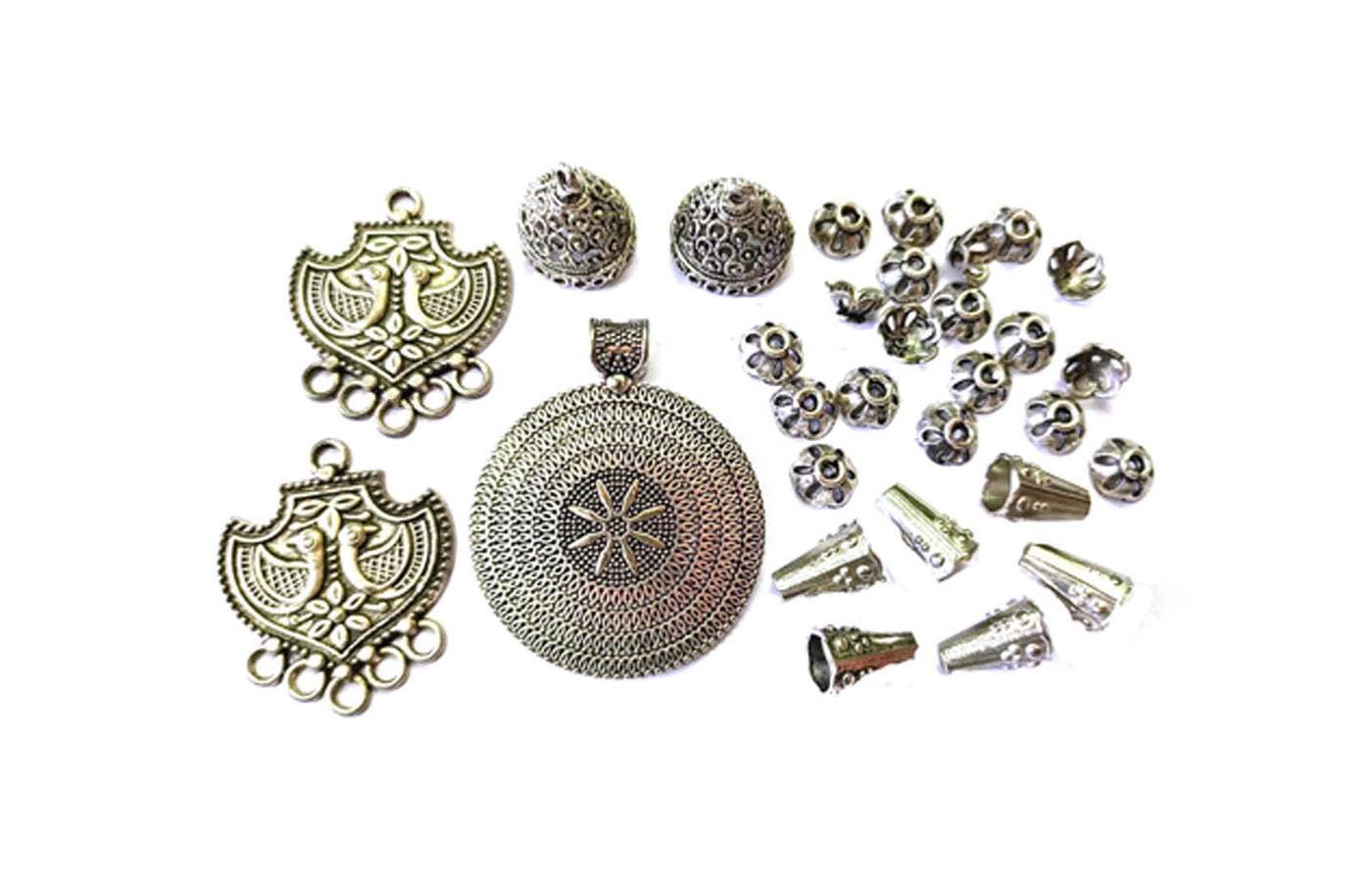 Silver Pendant Charms & Caps Combo