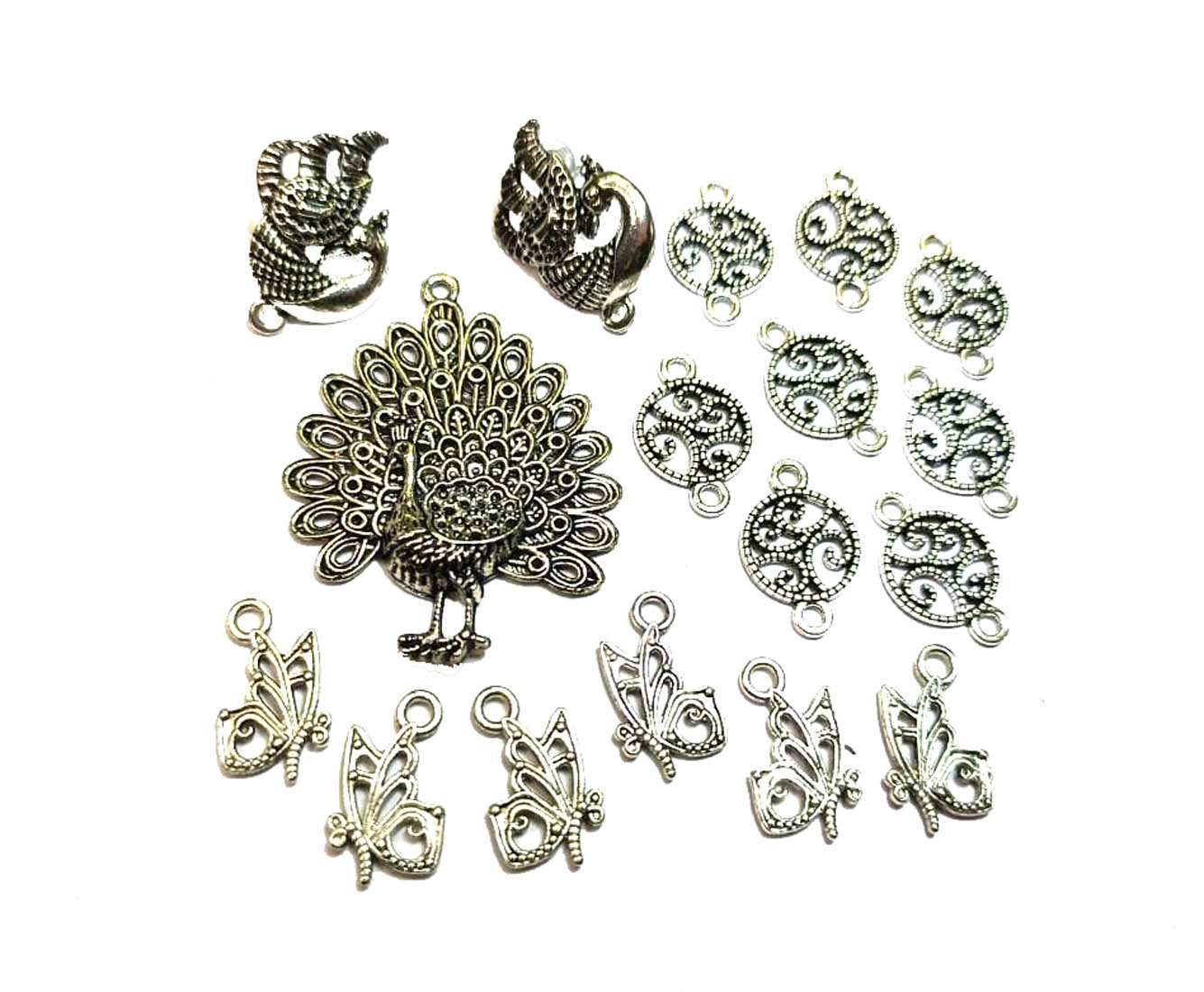 Silver German Silver Studs, Pendant & Charms Combo