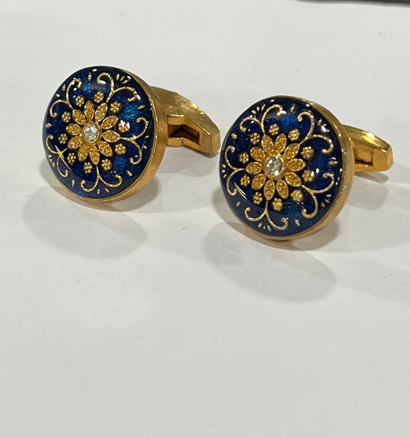 Blue and Golden With Stone Brass Meenakari Cufflinks