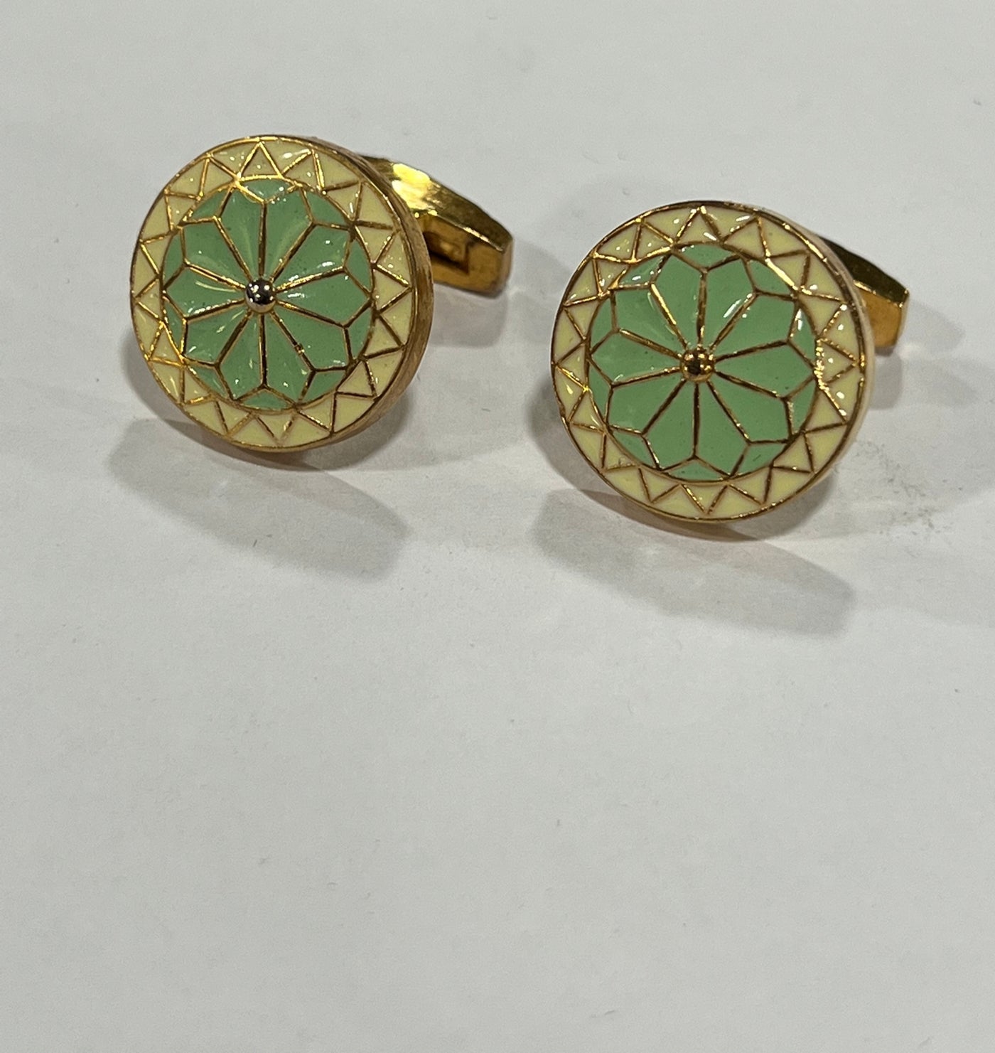 Cream and Green Brass Meenakari Cufflinks