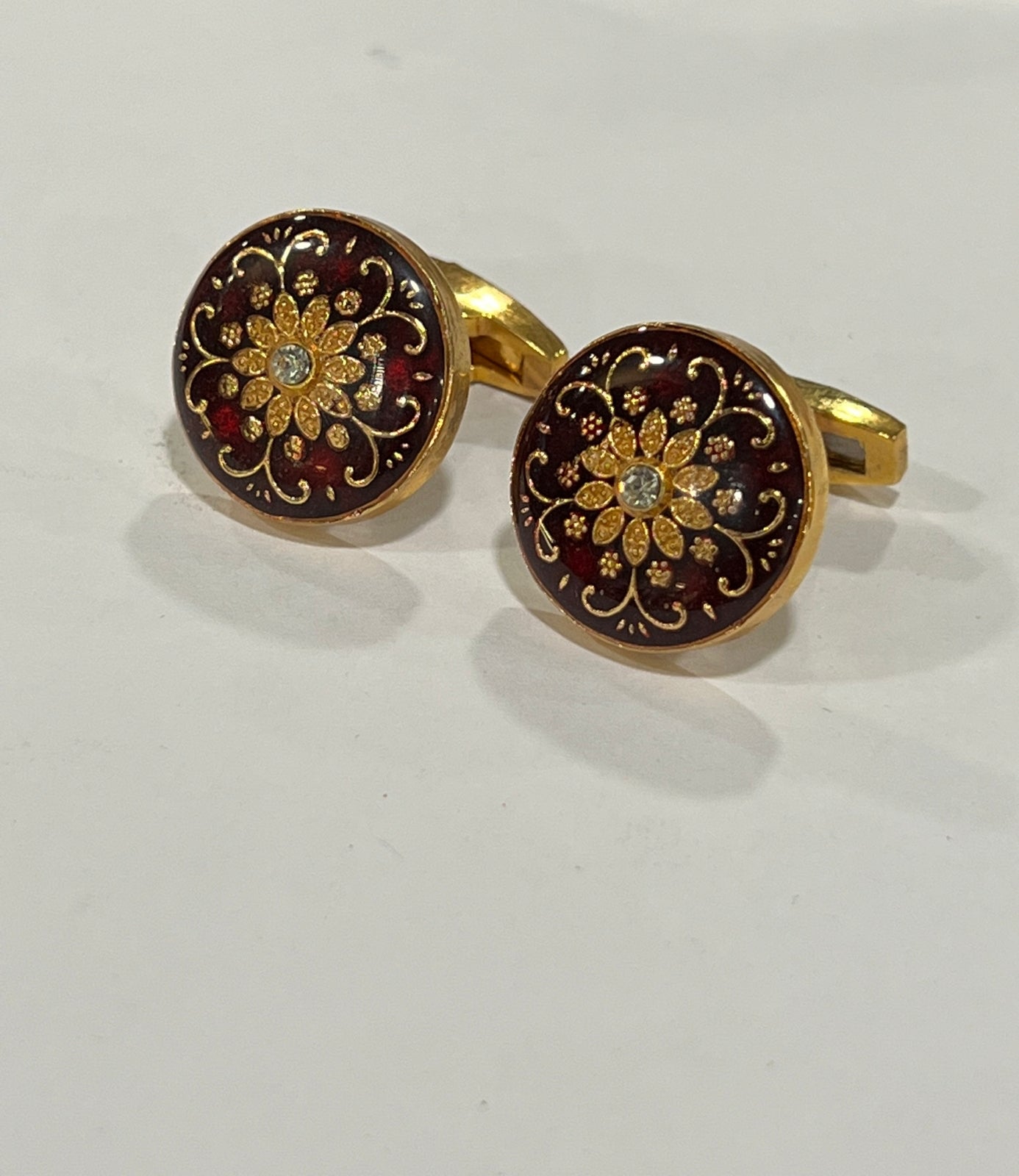 Maroon Floral Design Meenakari Cufflinks