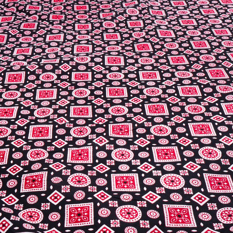 Black & Red Geometric Printed Pure Cotton Fabric