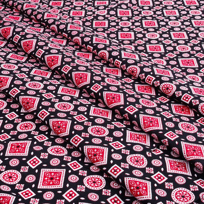 Black & Red Geometric Printed Pure Cotton Fabric