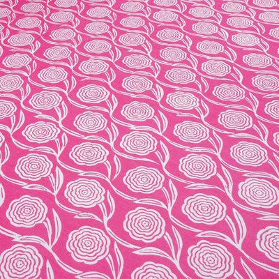 Pink & White Floral Printed Pure Cotton Fabric