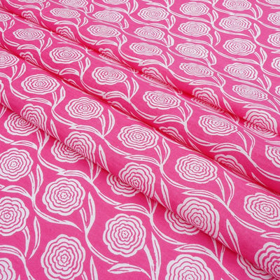 Pink & White Floral Printed Pure Cotton Fabric