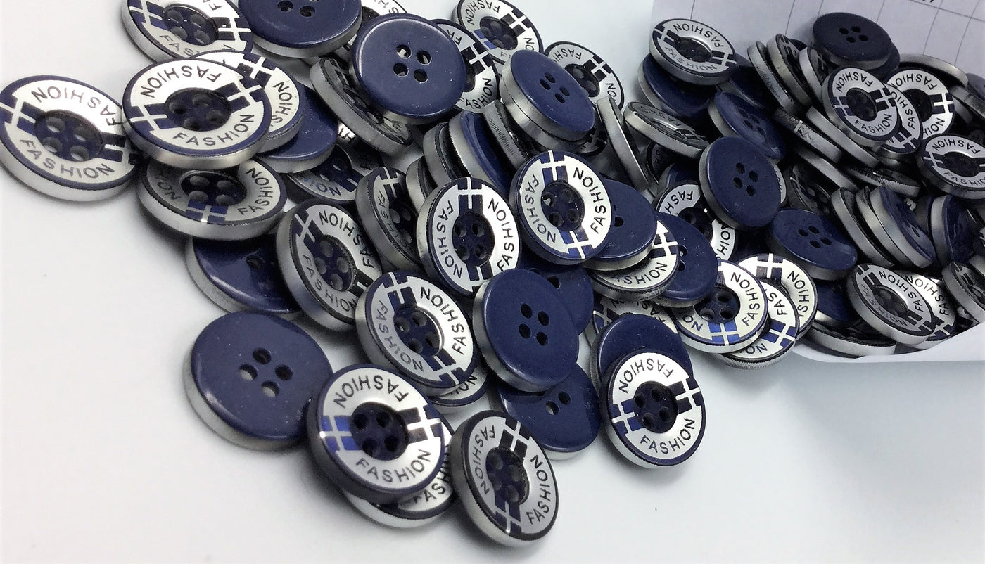 Navy Blue and Silver Four Hole Polyester Shining Shirt Buttons 26L