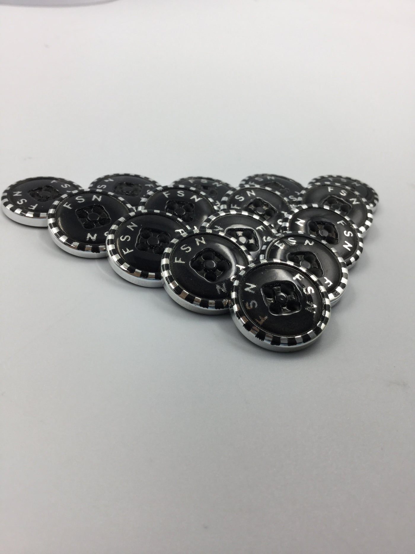 Black and Silver Four Hole Polyester Shining Buttons 26L