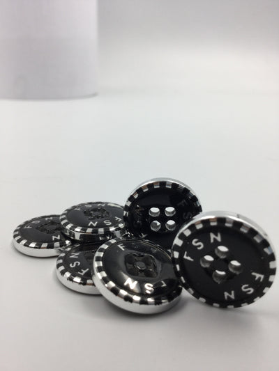 Black and Silver Four Hole Polyester Shining Buttons 24L