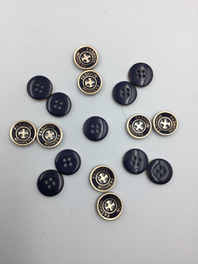 Navy Blue & Golden Plastic Button