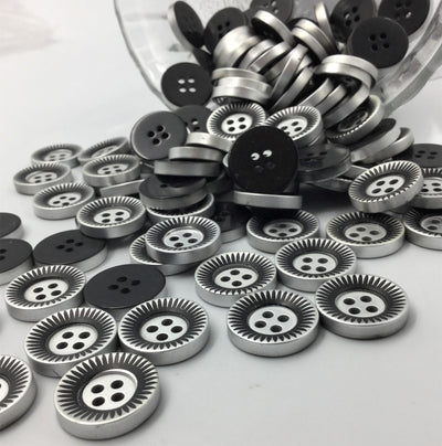 Black and Silver Four Hole Polyester Shining Shirt Buttons