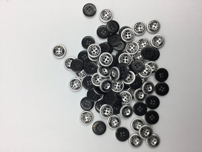 Black and Silver Four Hole Polyester Shining Shirt Buttons24L