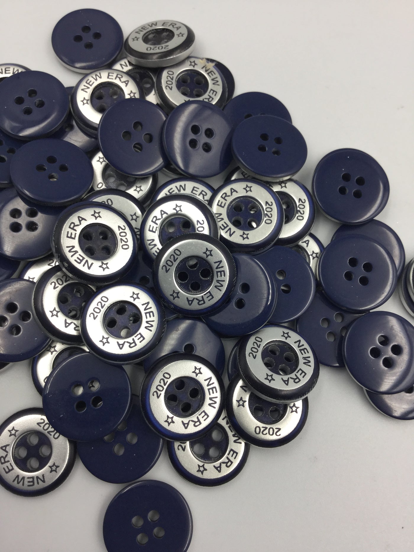 Navy Blue and Silver Four Hole Polyster Buttons 26L