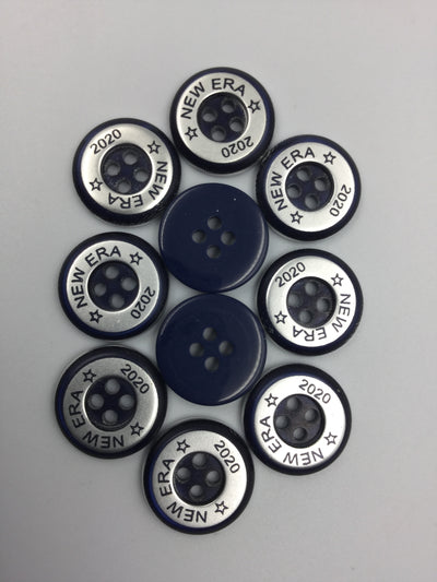 Navy Blue and Silver Four Hole Polyster Buttons 26L