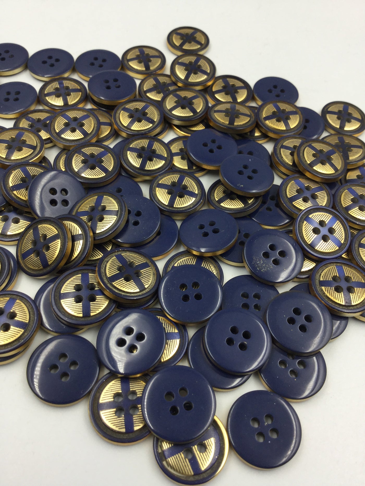 Navy Blue & Golden Round Four Hole Polyester Button (Wholesale)