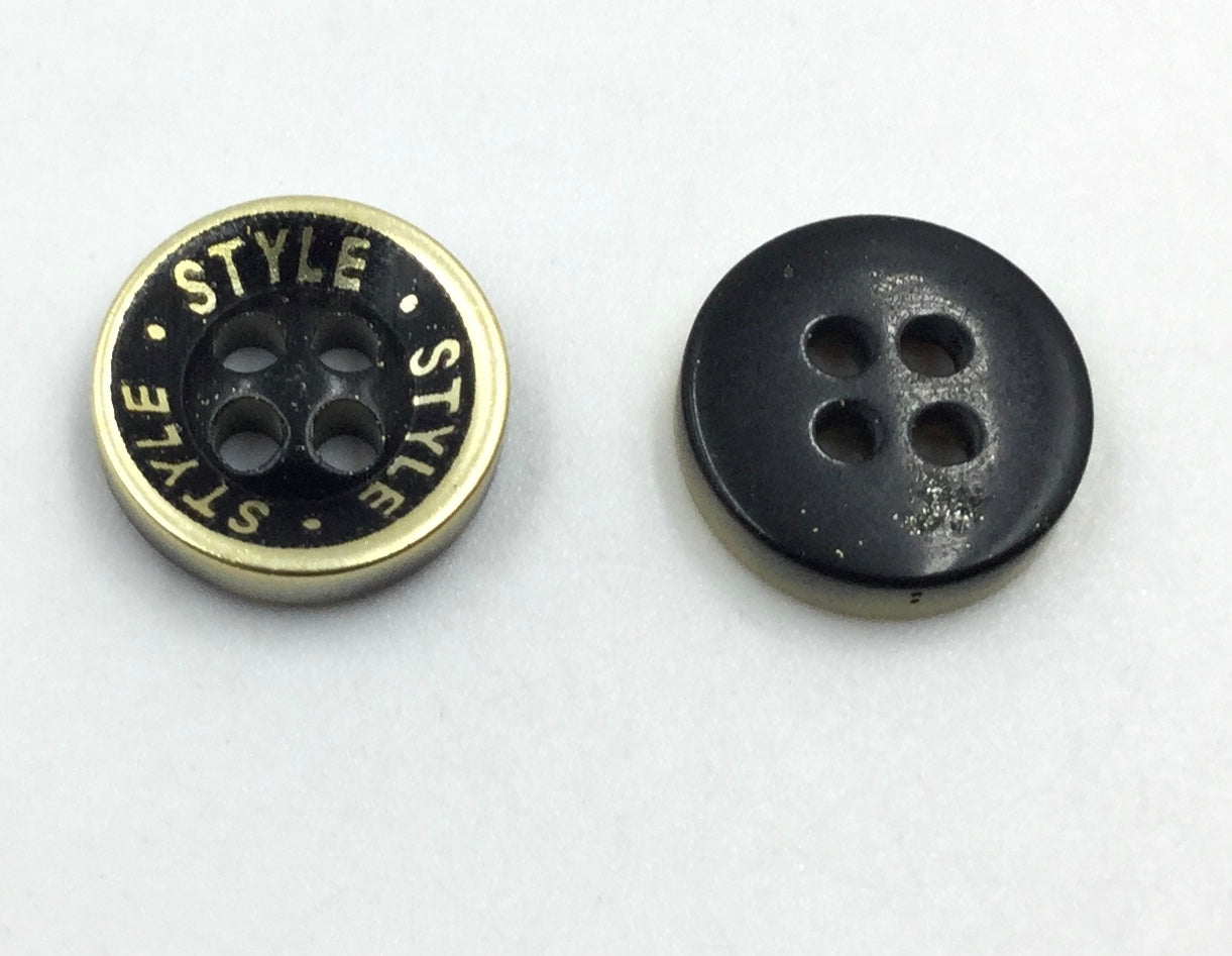 Black & Golden Circular 4 Hole Plastic Buttons