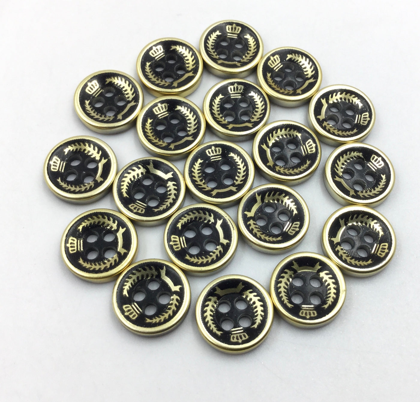 Black & Golden Circular 4 Hole Plastic Buttons