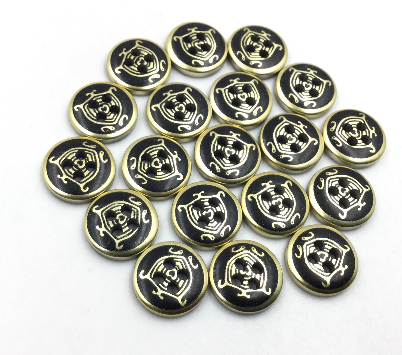 Black & Golden Circular 4 Hole Plastic Buttons