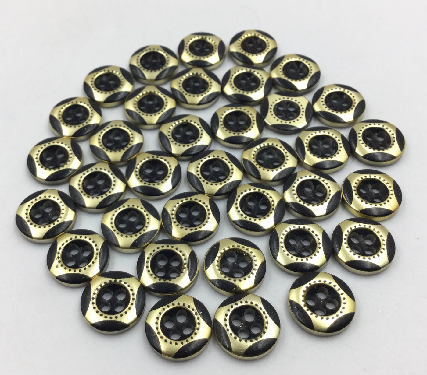 Black & Golden Circular 4 Hole Plastic Buttons