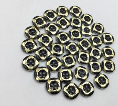 Black & Golden Circular 4 Hole Plastic Buttons