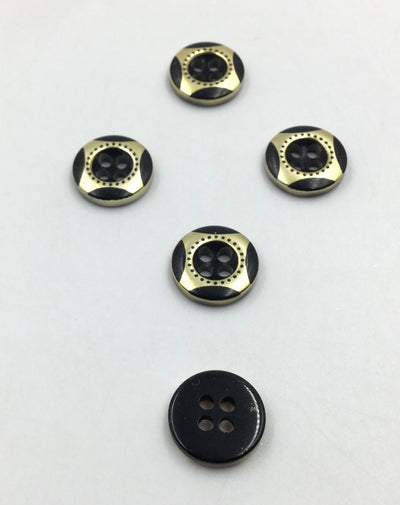 Black & Golden Circular 4 Hole Plastic Buttons