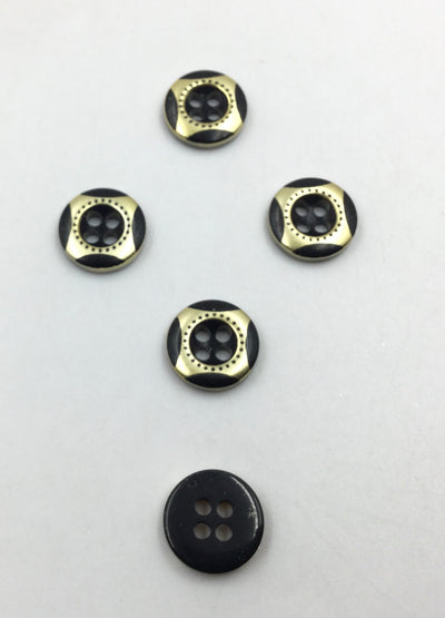 Black & Golden Circular 4 Hole Plastic Buttons